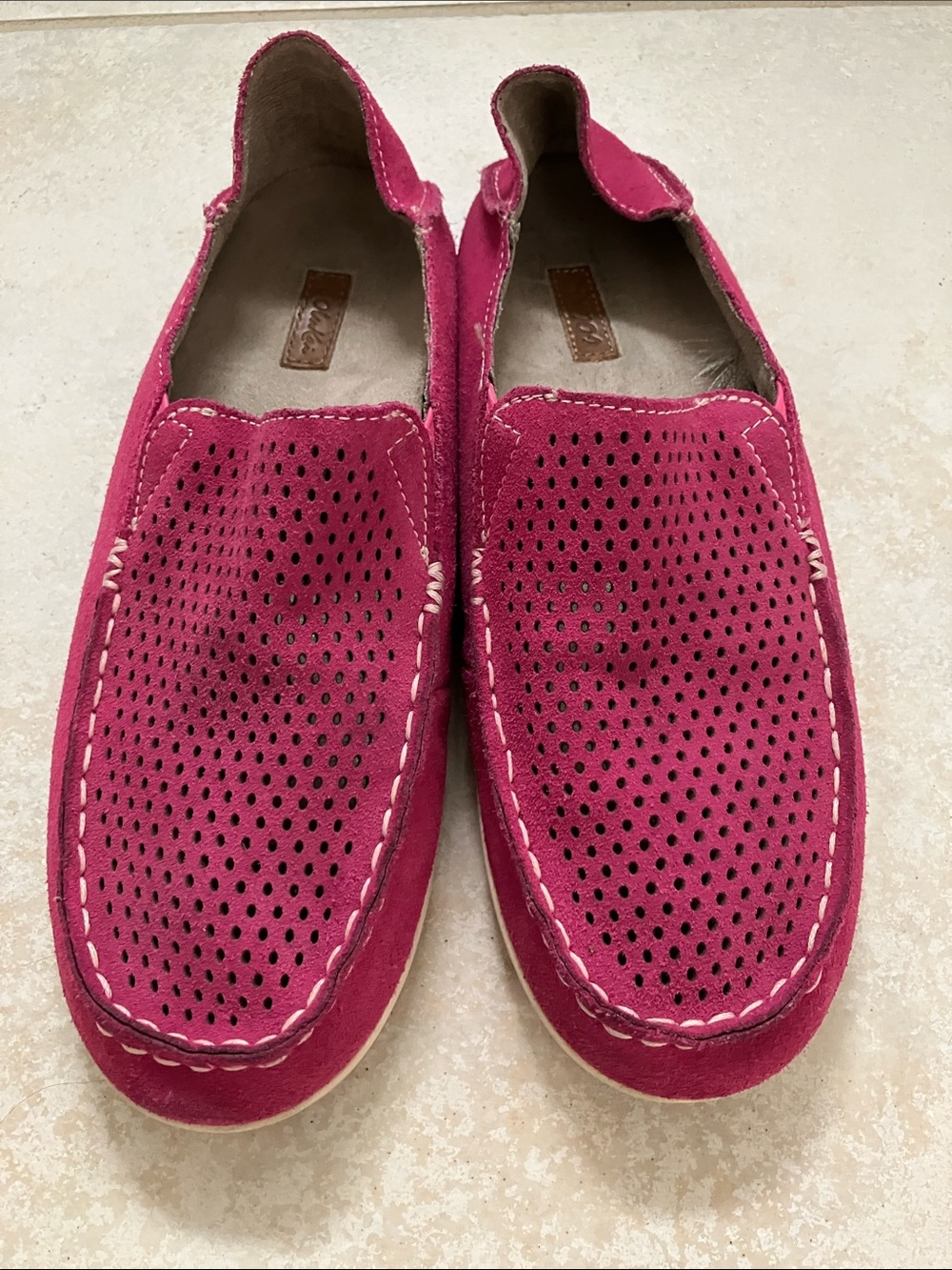 Olukai Women’s Shoes Nohea Perf Pink Suede Leather loafers Slip On
